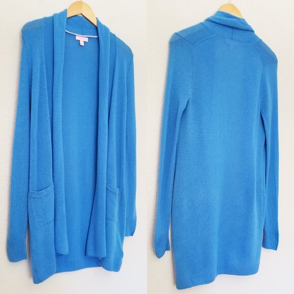 Lilly Pulitzer 100% Cashmere Open Front Longline Pockets Cardigan Blue XS $278 - Picture 15 of 15